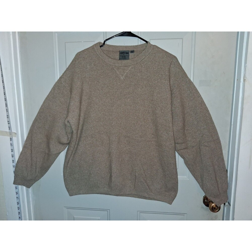 VTG Country Road Mens XL Sweater Tan Wool Blend Angora Rayon Crewneck Knit